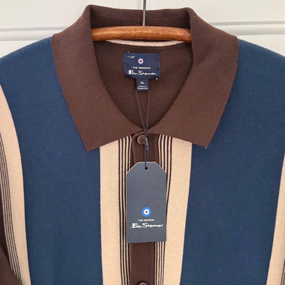 Ben Sherman Men's Retro Brown and Blue Striped Sweater - Size XL - Picture 6 of 13